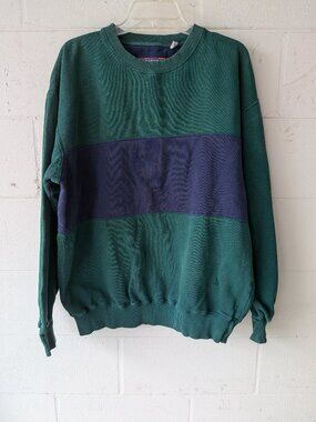 Vintage Norsport Green Navy Colorblock Crewneck Sweatshirt L